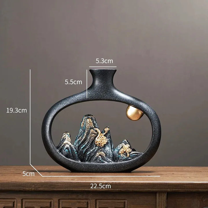 Vase Soliflore Décoratif Chinois | Sculpture Montagne en Résine - Maison Vase