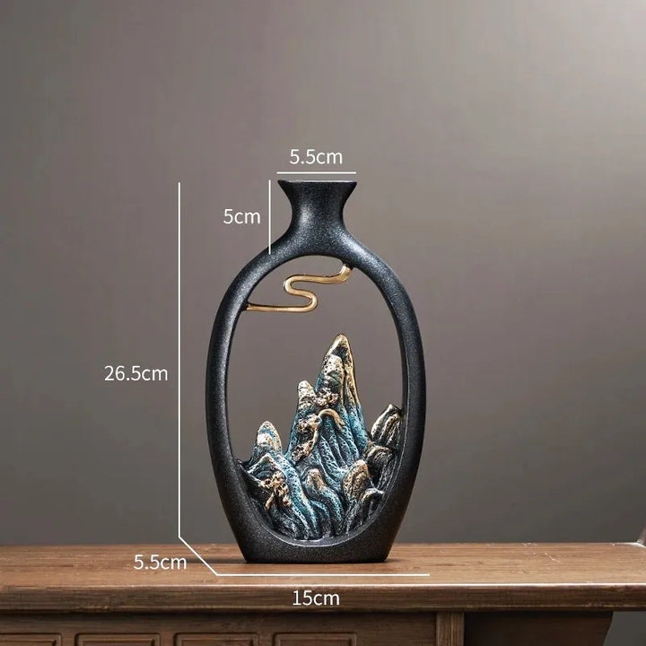 Vase Soliflore Décoratif Chinois | Sculpture Montagne en Résine - Maison Vase