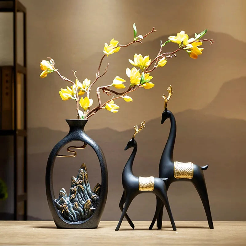 Vase Soliflore Décoratif Chinois | Sculpture Montagne en Résine - Maison Vase