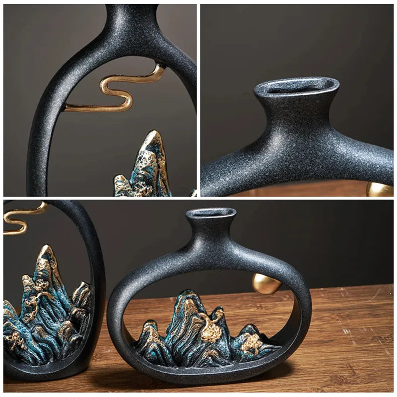 Vase Soliflore Décoratif Chinois | Sculpture Montagne en Résine - Maison Vase