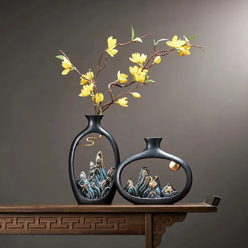 Vase Soliflore Décoratif Chinois | Sculpture Montagne en Résine - Maison Vase