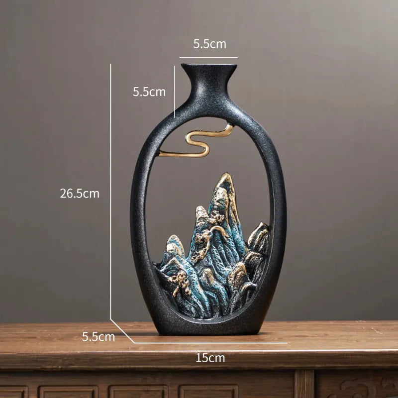 Vase Soliflore Décoratif Chinois | Sculpture Montagne en Résine - Maison Vase