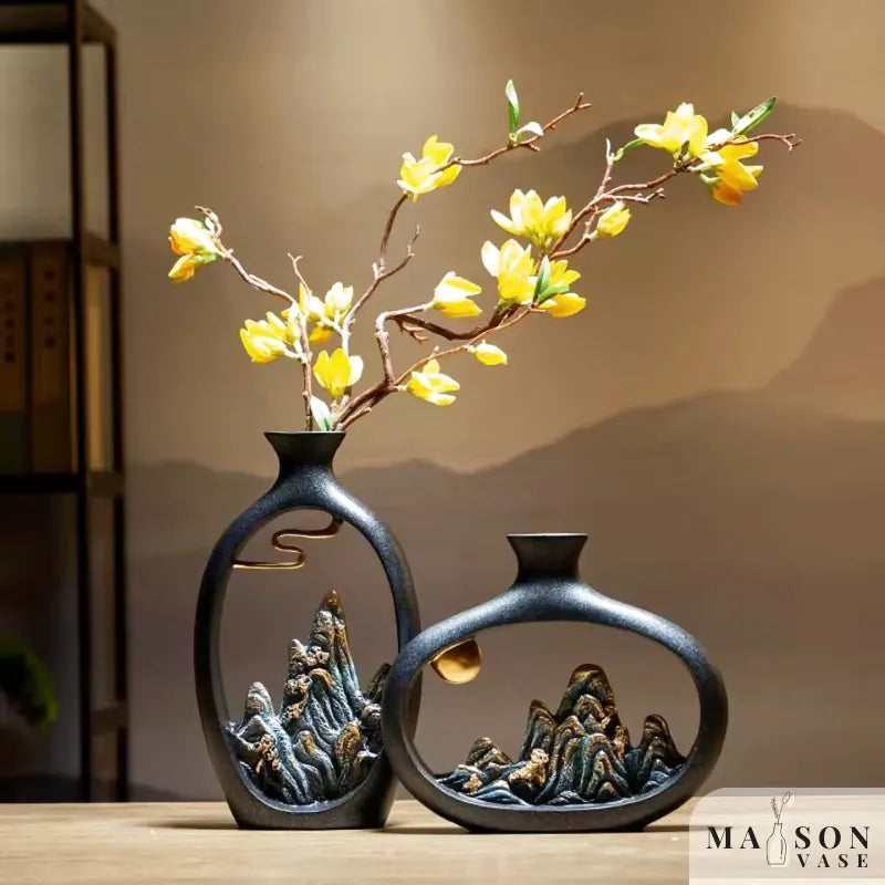 Vase Soliflore Décoratif Chinois | Sculpture Montagne en Résine - Maison Vase