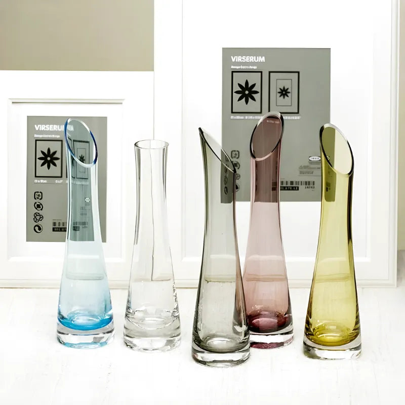Vase Soliflore en Verre Transparent | Design Oblique Moderne - Maison Vase
