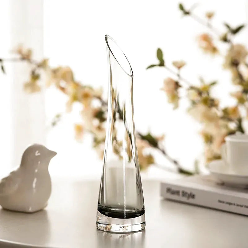 Vase Soliflore en Verre Transparent | Design Oblique Moderne - Maison Vase