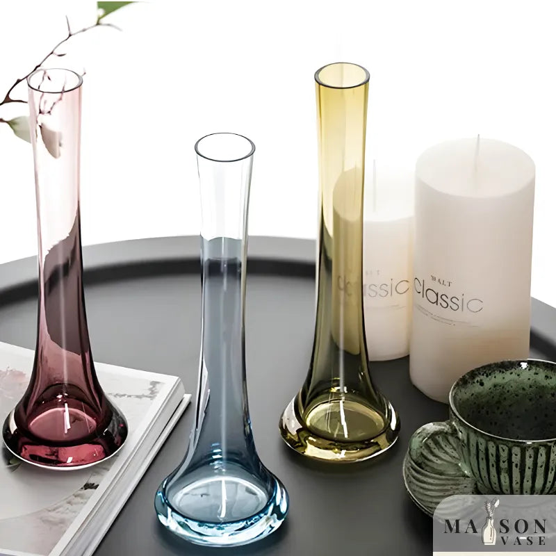 Vase Soliflore en Verre Transparent | Design Oblique Moderne - Maison Vase