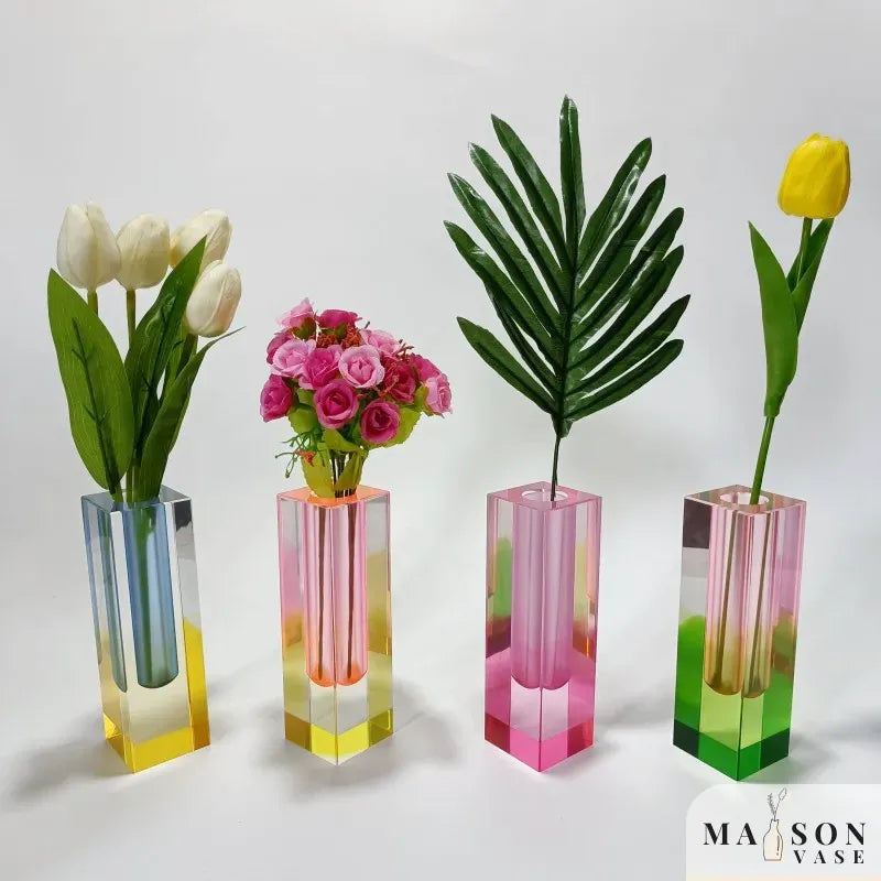 Vase Soliflore Transparent Coloré | Style Scandinave Chic en Acrylique - Maison Vase