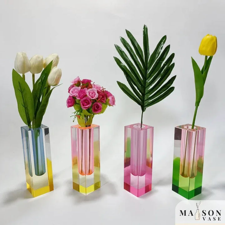 Vase Soliflore Transparent Coloré | Style Scandinave Chic en Acrylique - Maison Vase