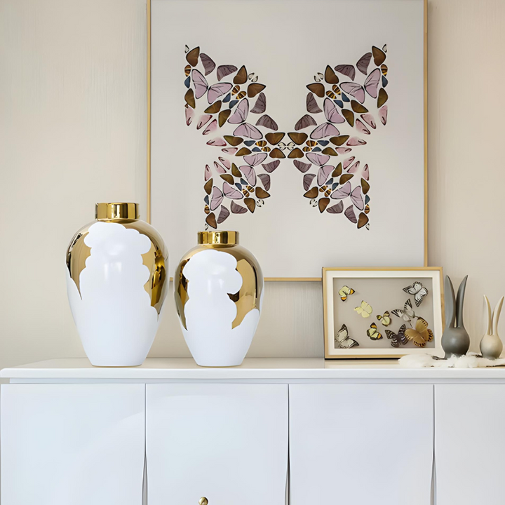 Vase à Fleurs Blanc et Doré | Élégance Moderne en Céramique
