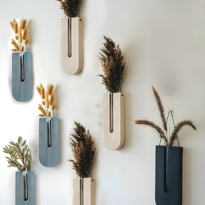 Vase à Fleurs Mural Scandinave Naturelle en Bois de Pin | Design Minimaliste et Décoratif